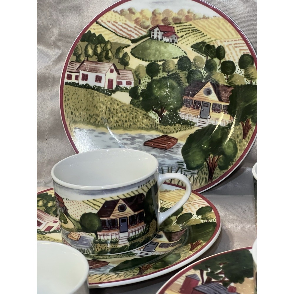 16 PC GIBSON 2 SALAD PLATES AND 2 CUPS. FARM SCENE 4 DESIGNS (2319)‎ - Picture 2 of 10